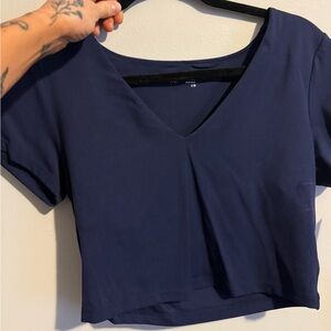 Navy Blue offline short sleeve crop built in cami